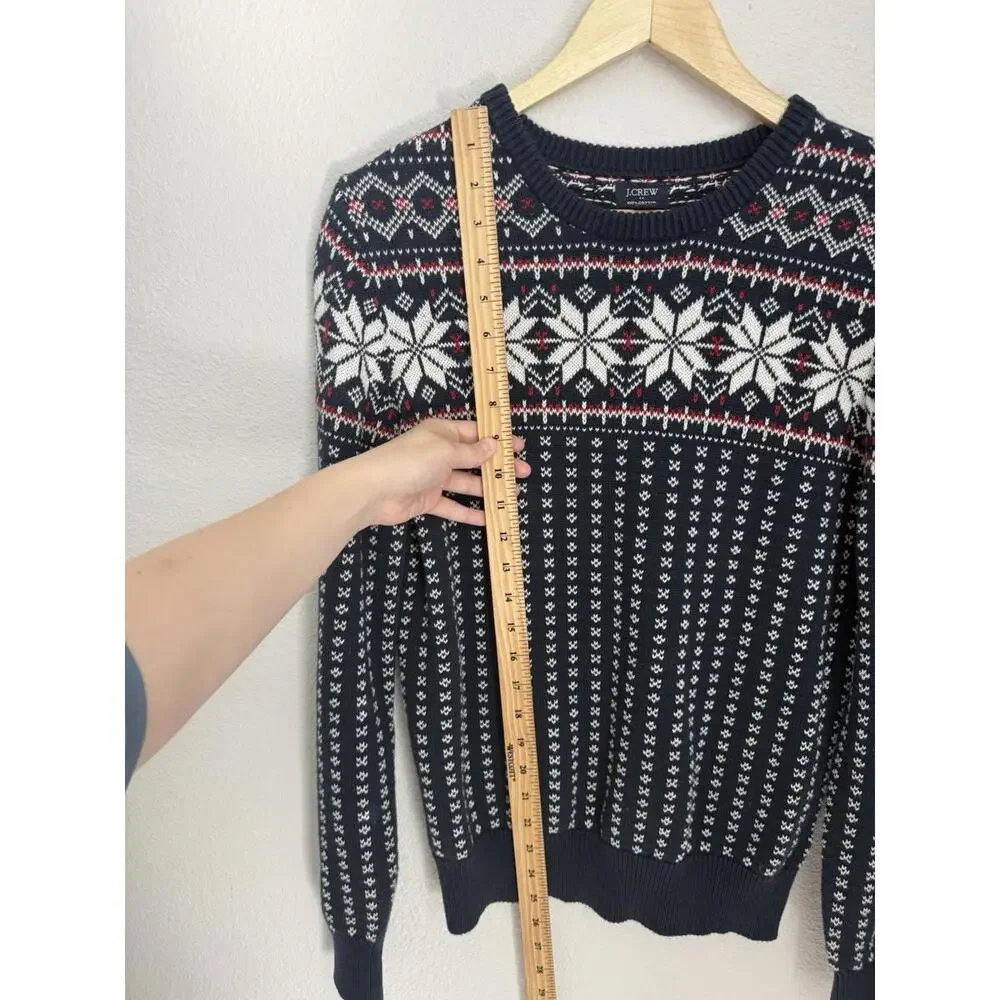 J.Crew Men’s Small Cotton Fair Isle Holiday Festive Snowflake Crewneck Sweater‎